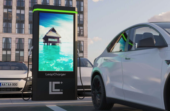 EV station with ad panel